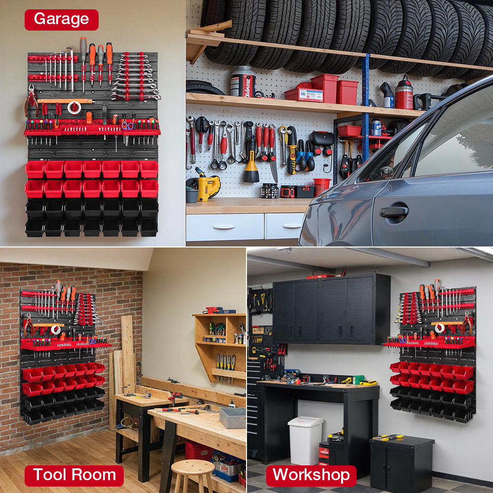Workshop Tools Storage - Werkzeug-Wandregal Werkzeughalter 28 Stapelboxen Wandmontiertes Werkzeugregal