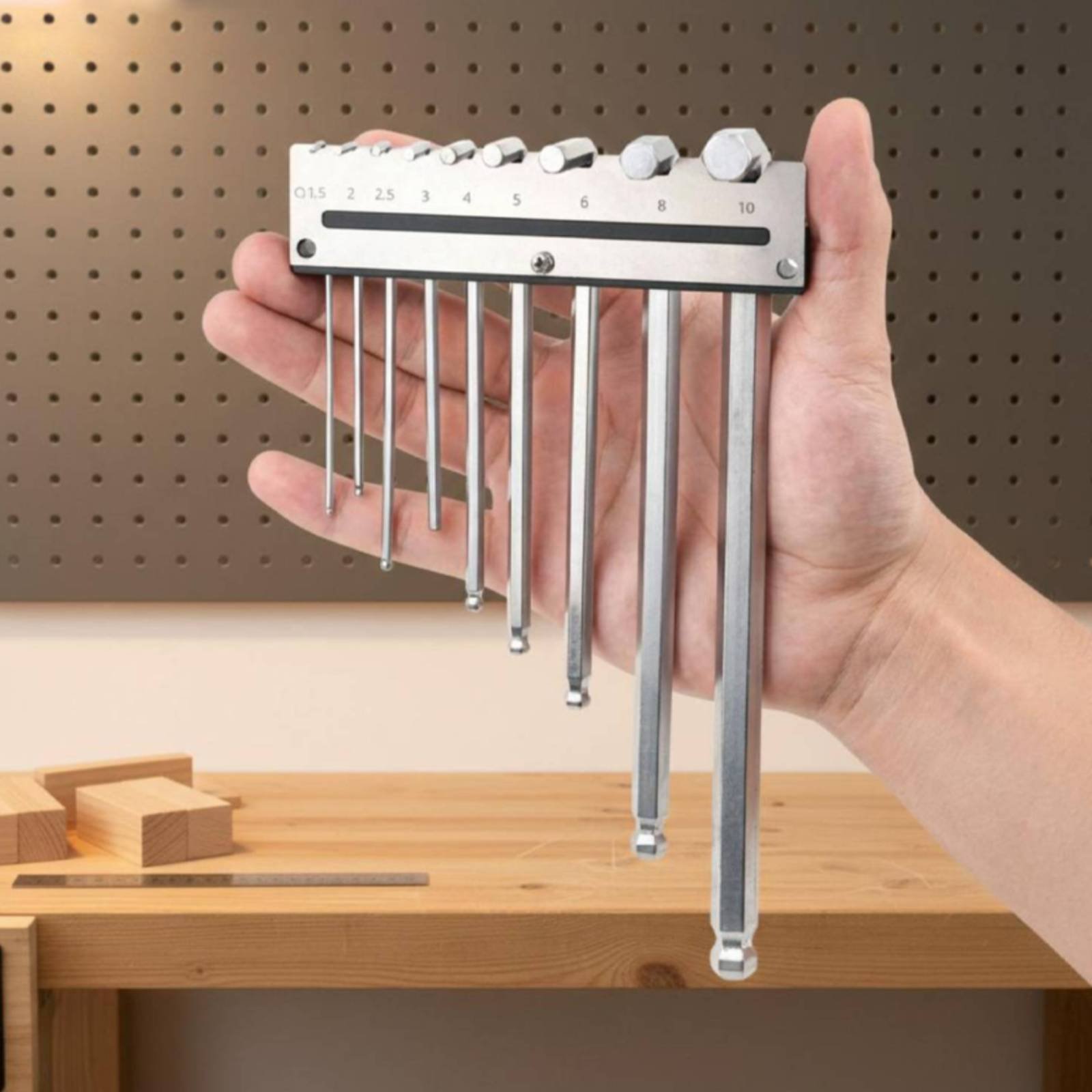 Workshop Tools Storage - Wandmontierter Sechskantschlüsselhalter Metall-Lochblech-Schlüsselständer Inbusschlüssel-Organizer Einfach zu